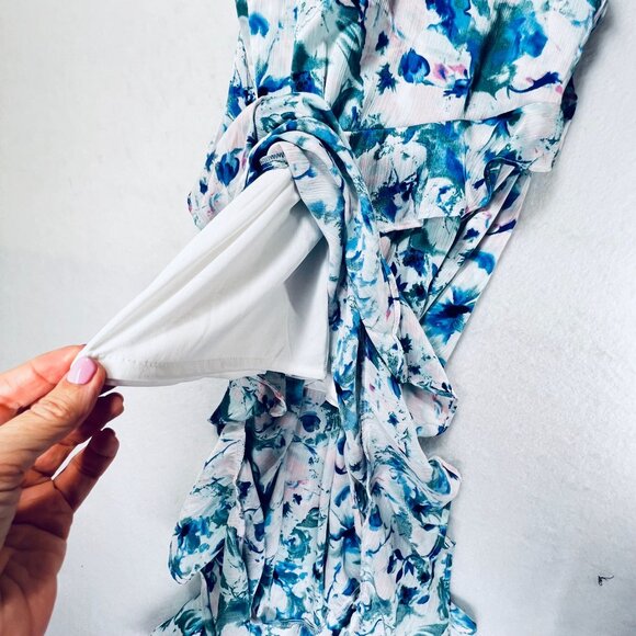 Japna Floral Ruffle Midi Dress HiLo Tiered Adjustable Straps Blue Green Pink XL - Picture 12 of 16